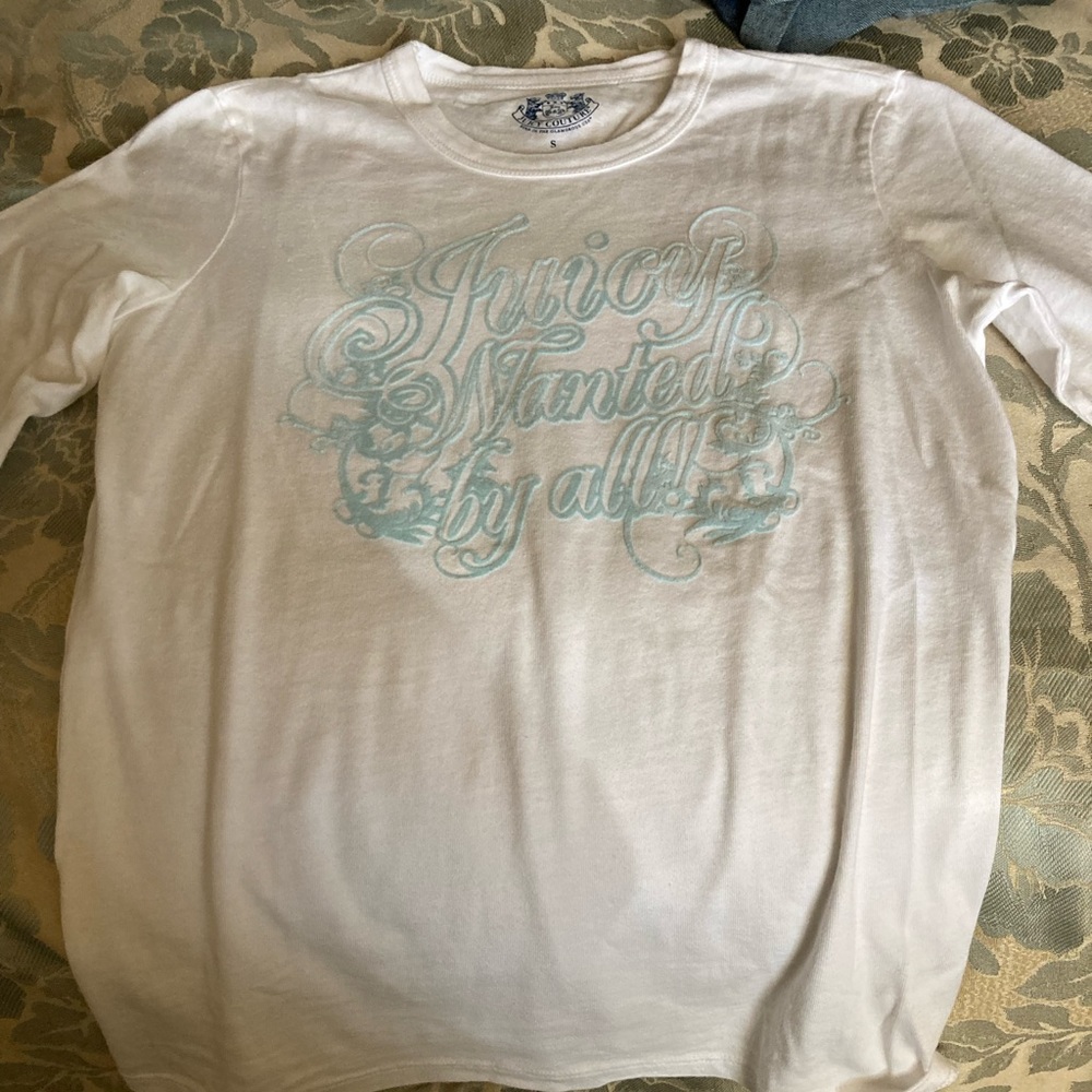 Juicy Couture White Long Sleeve Crew Tee, Juicy Wanted By All